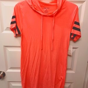 Bright melon pink shirt with hood